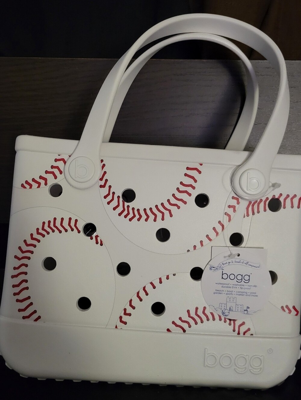 Bogg Bag Bitty Bag. White Baseball Print Tote Bag